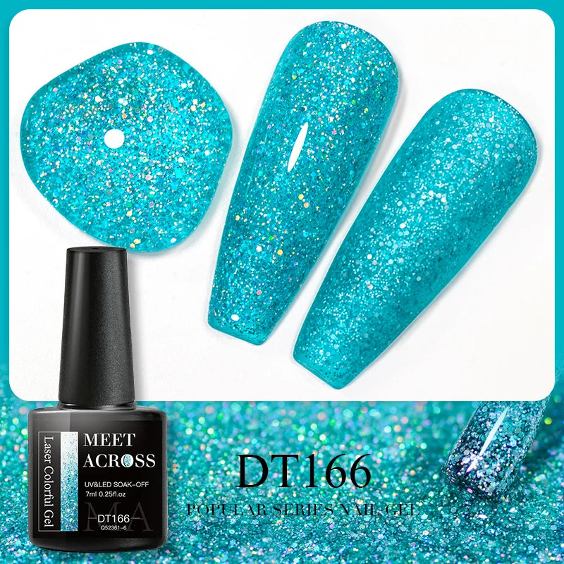 MEET ACROSS 7ml 140 Colors Glitter Gel Nail Polish Fluorescent Laser Semi Permanent Soak Off Nail Art UV Gel Varnish Manicure