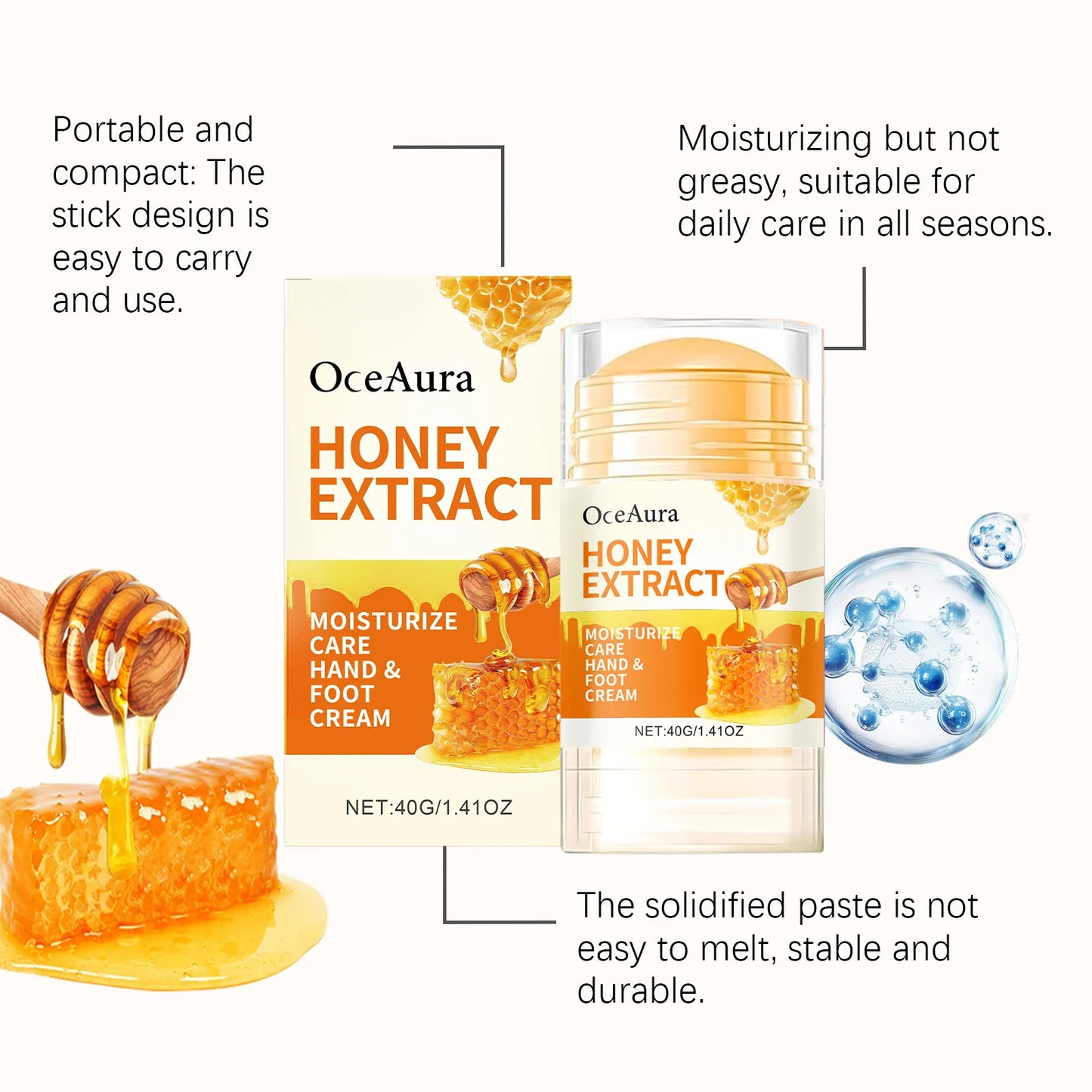 Honey Foot Care Cream Stick Dry Cracked Feet Heel Gentle Exfoliation Softening Skin Ultra-Hydrating Hand Foot Cream Foot Balm