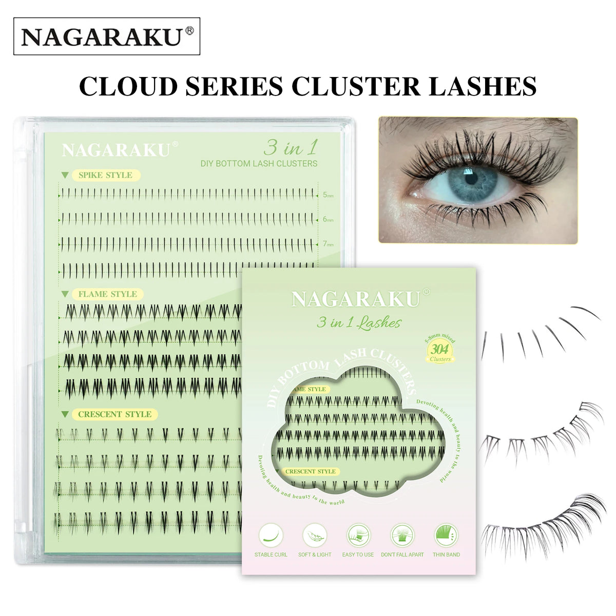 NAGARAKU DIY Cluster Lashes 'Cloud Series' New Trend Shape At-Home Full Volume Easy to Apply Cosplay