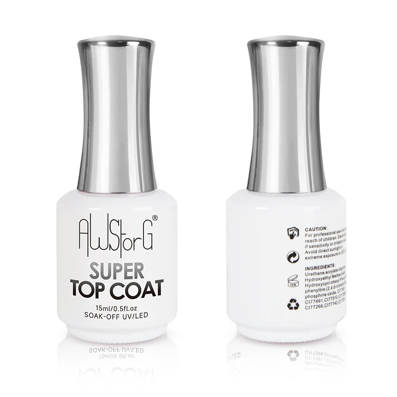 AWStorG 15ML Super Top Coat  Function Gel No Wipe Matte Top Gel Transparent Soak Off  UV LED NailArt Manicure Gel Varnish Primer