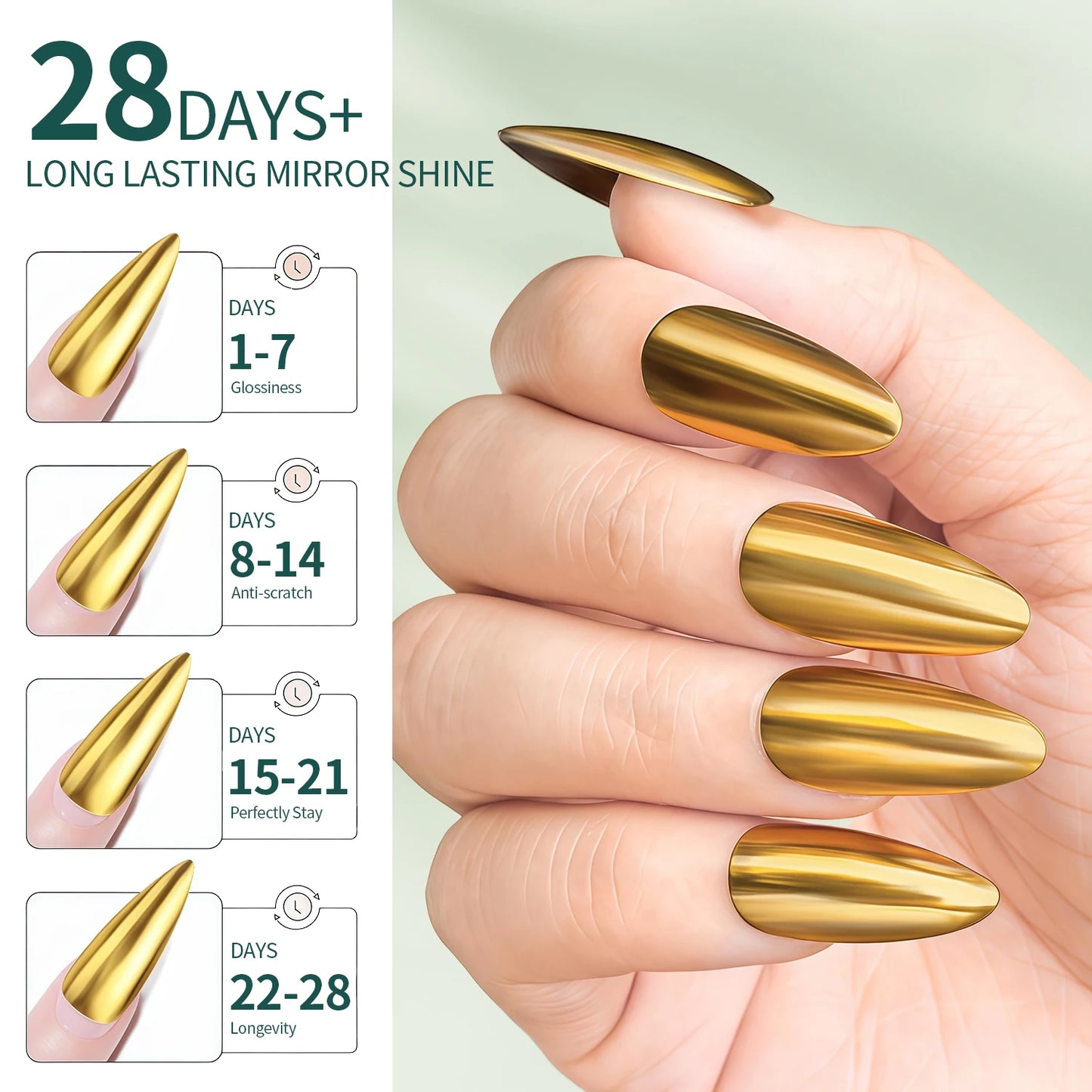 Nailpop Magic Mirror Top Coat 15ml Enhances Mirror Effect Long-lasting Shine Effect shines Gel Polish No Wipe Easy Application
