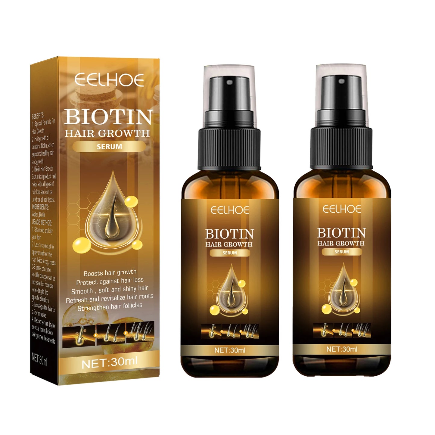 EELHOE Biotin Hair Spray For Man Women 30ml Hair Growth Repair Damage Restore Oil Scalp Repair Serum Spray Thicken Hair Care