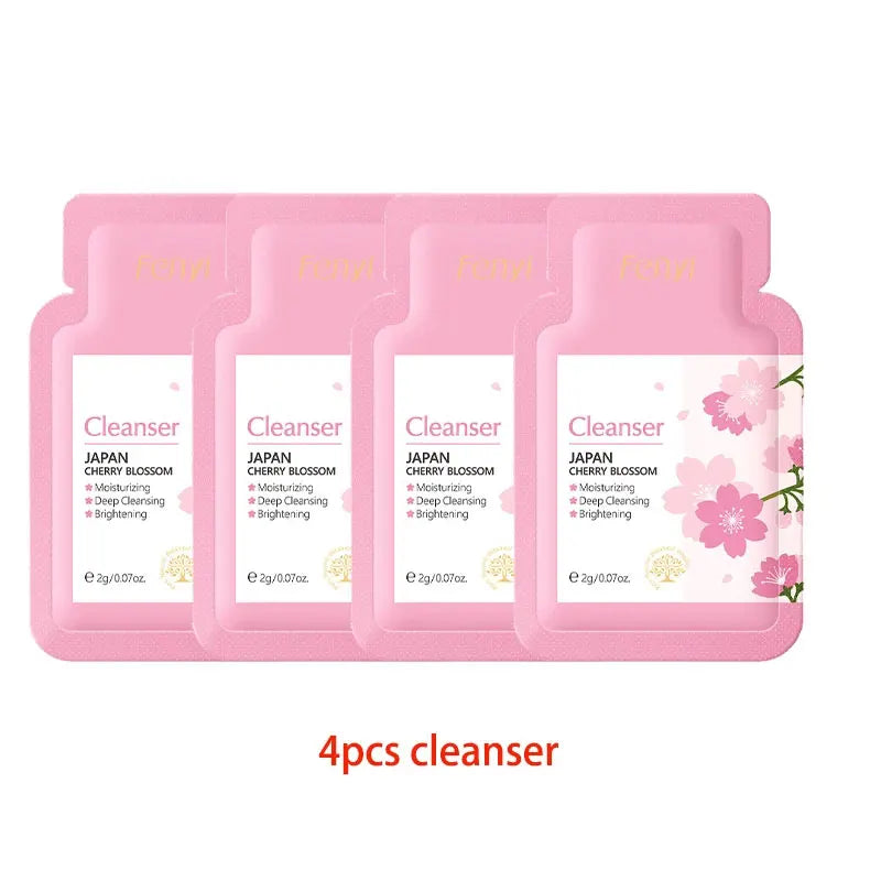4pcs Skincare Sets Sakura Cleanser Face Cream Toner Eye Cream Deep Cleansing Moisturizer Oil Control Skin Care Kit Travel Outfit