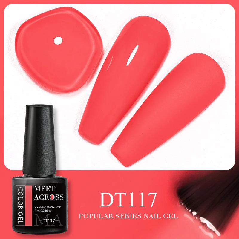 MEET ACROSS 7ml 140 Colors Glitter Gel Nail Polish Fluorescent Laser Semi Permanent Soak Off Nail Art UV Gel Varnish Manicure