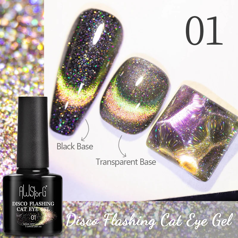 AWStorG Intense Rainbow Cat Eye Gel 5ml Holographic Laser Magnetic Nail Gel Soak Off UV LED Gel Polish Shiny Rainbow Manicur