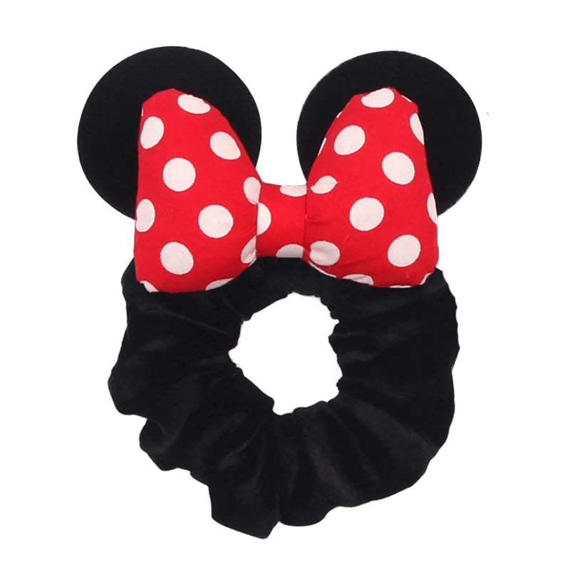 Disney Mouse Ears Velvet Scrunchies Hairband Women Elastic Ponytail Holder Girls Sequin Bow 2023 Kids Party DIY Hair Accessories