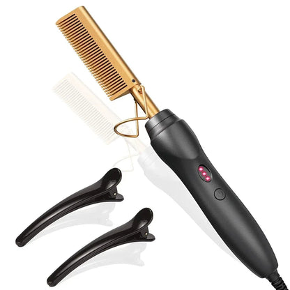 Hot Comb Hair Straightener Heat Pressing Combs Portable Ceramic Curling Iron for Hair Beard Wigs Wet and Dry Hair Styling Tools