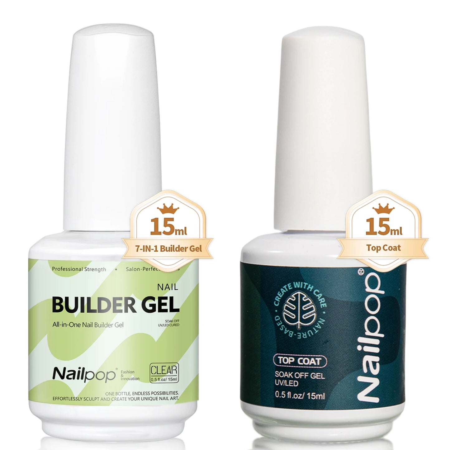Nailpop Builder Nail Gel with Top Coat Set for French Tips Protecting Nail Apex Building Extension Shine Finish and Long Lasting