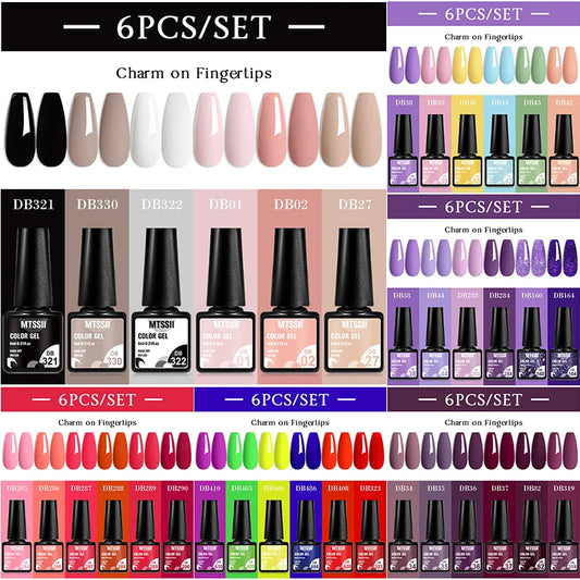 Mtssii 6PCS/Set Sparkly Nude Pink Gel Nail Polish Glitter Semi Permanent Nail Art LED UV Soak Off Gel Varnish Nail Supplies