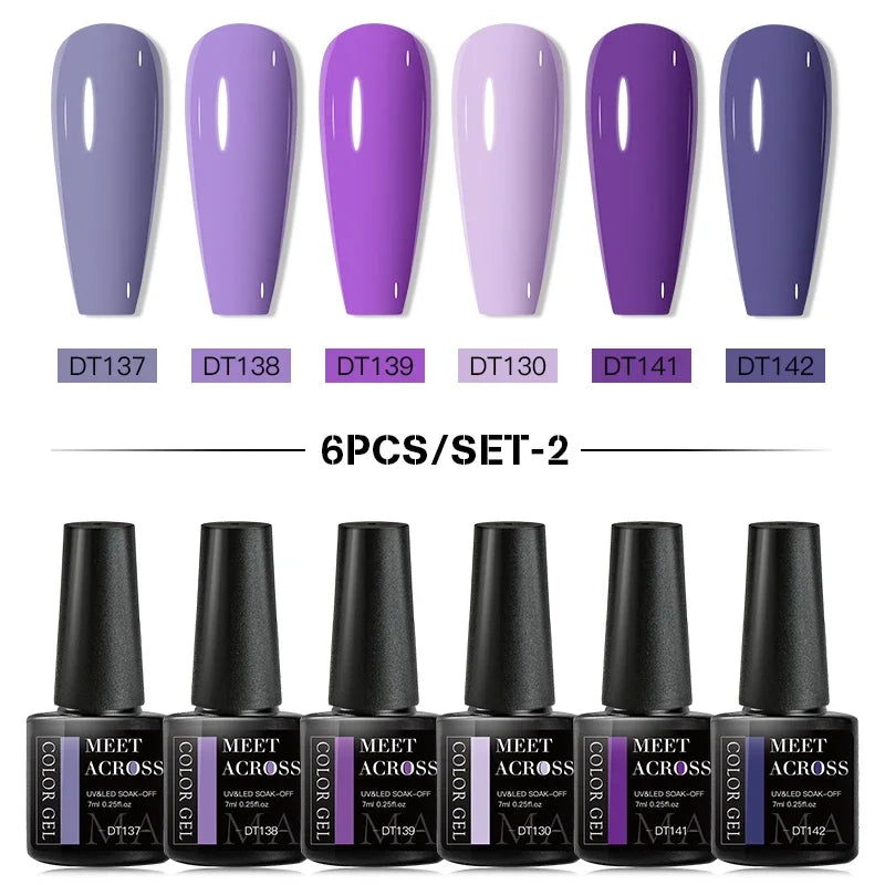 MEET ACROSS 6Pcs Gel Nail Polish Set Pink Red Green Macaron Color Manicure Kit For Nails UV Gel Nail Art Varnish Nail Supplies