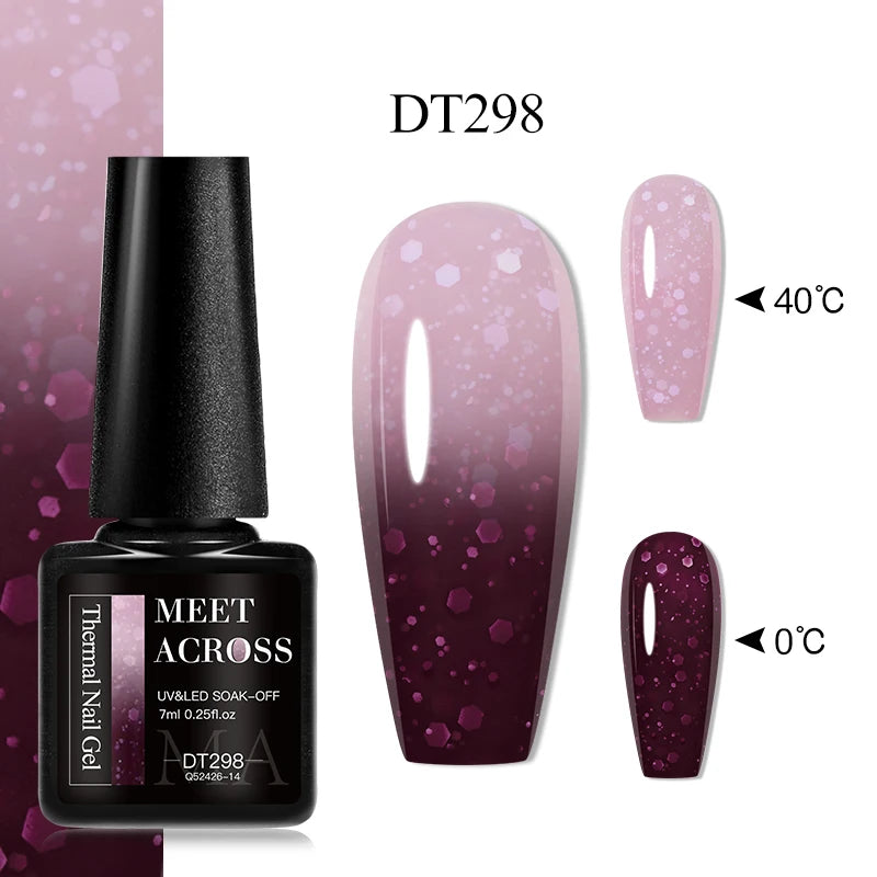 MEET ACROSS 7ml Eggshell Thermal Gel Nail Polish Temperature Changing Gradient Nail Art Varnish Winter Soak Off Gel For Nails