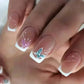 24Pcs Short Square Coffin False Nails Square Fake Nails with Glue French Glitter Wearable Acrylic Nails Set Press on Nail Tips