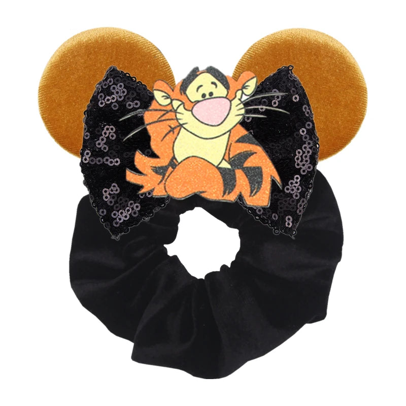Disney Mouse Ears Velvet Scrunchies Hairband Women Elastic Ponytail Holder Girls Sequin Bow 2023 Kids Party DIY Hair Accessories