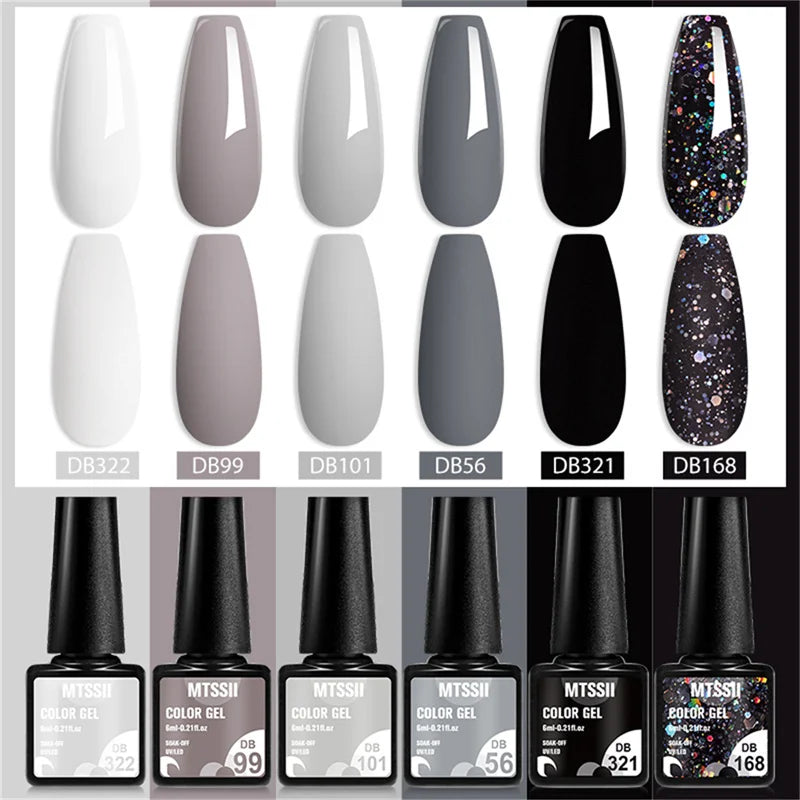 Mtssii 6PCS/Set Sparkly Nude Pink Gel Nail Polish Glitter Semi Permanent Nail Art LED UV Soak Off Gel Varnish Nail Supplies