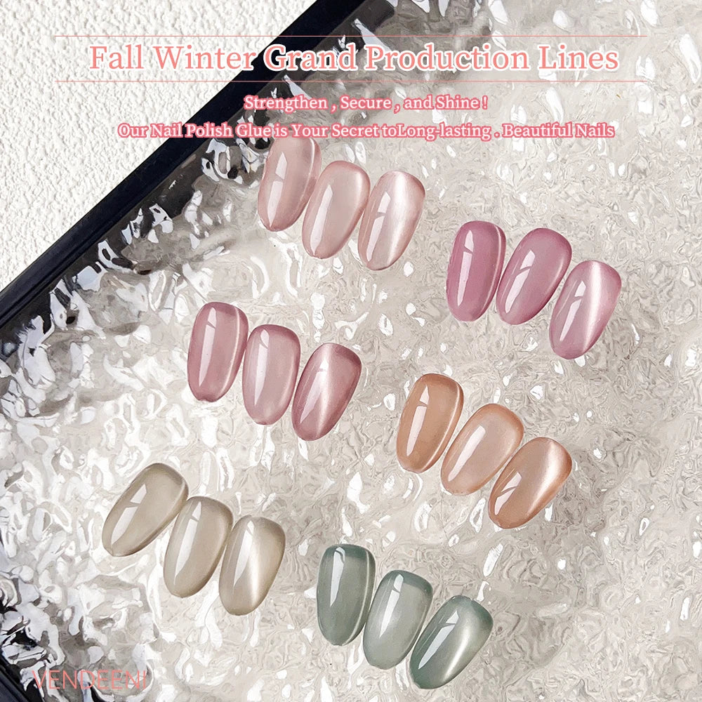 Vendeeni 6 Colors Magnetic Cat Eye Gel Nail Polish Set Pink UV LED Soak Off Gel Varnish Crystal Cat Eye Gel Lacquer With Display
