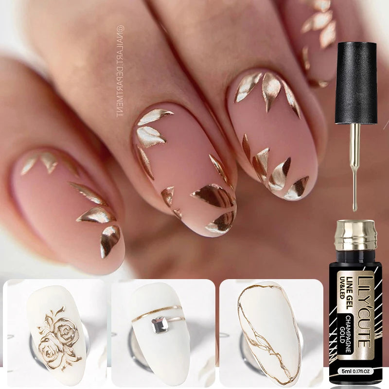 LILYCUTE 5ml Line Art Gel Nail Polish Gold Silver DIY Drawing Gel Reflective Glitter Design Semi Permanent Painting Gel Varnish