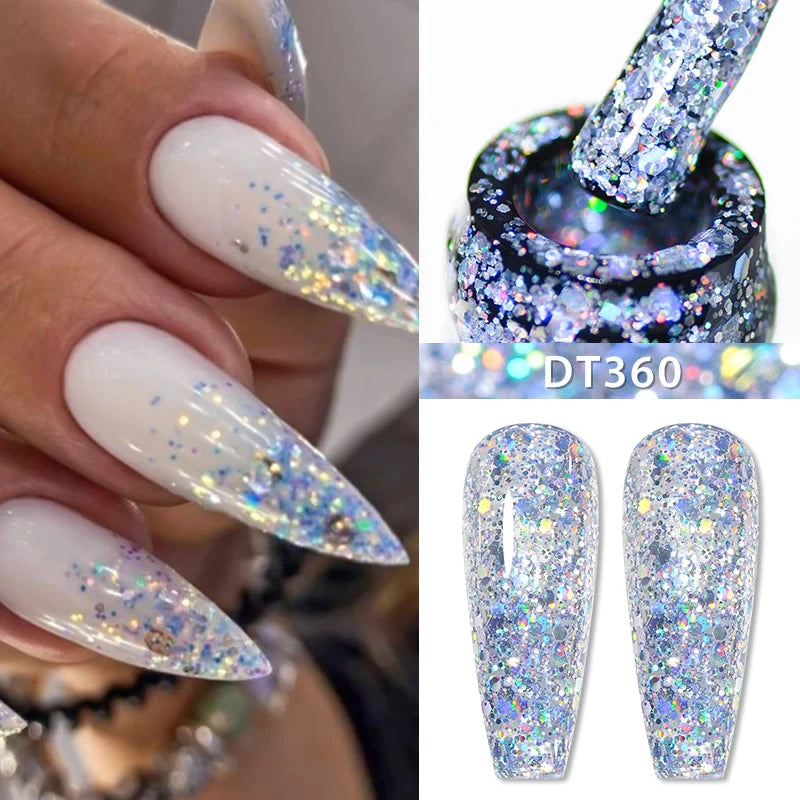 MEET ACROSS 7ml Glitter Gel Nail Polish Sparkly Sequins UV LED Soak Off Varnish For Manicure Semi Permanent Nail Art Gel Polish