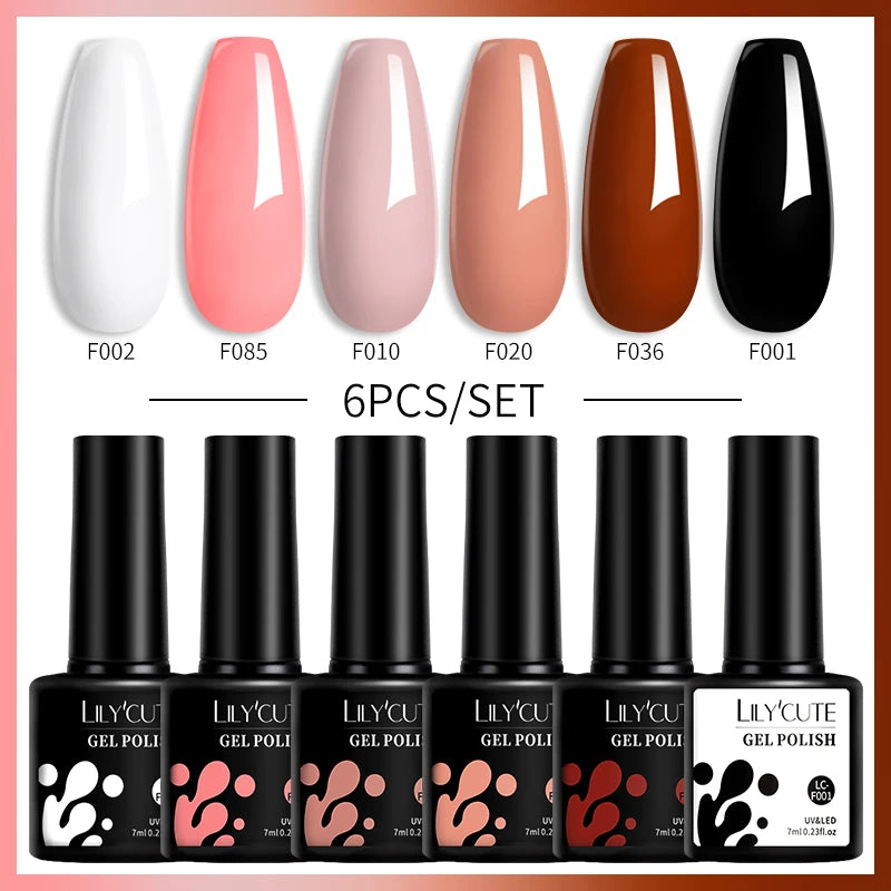 LILYCUTE 6PCs/Set Gel Nail Polish Set Kit Glitter Nail Gel Sequin Vernis Semi Permanent For Manicure Varnish UV LED Nail Art Gel