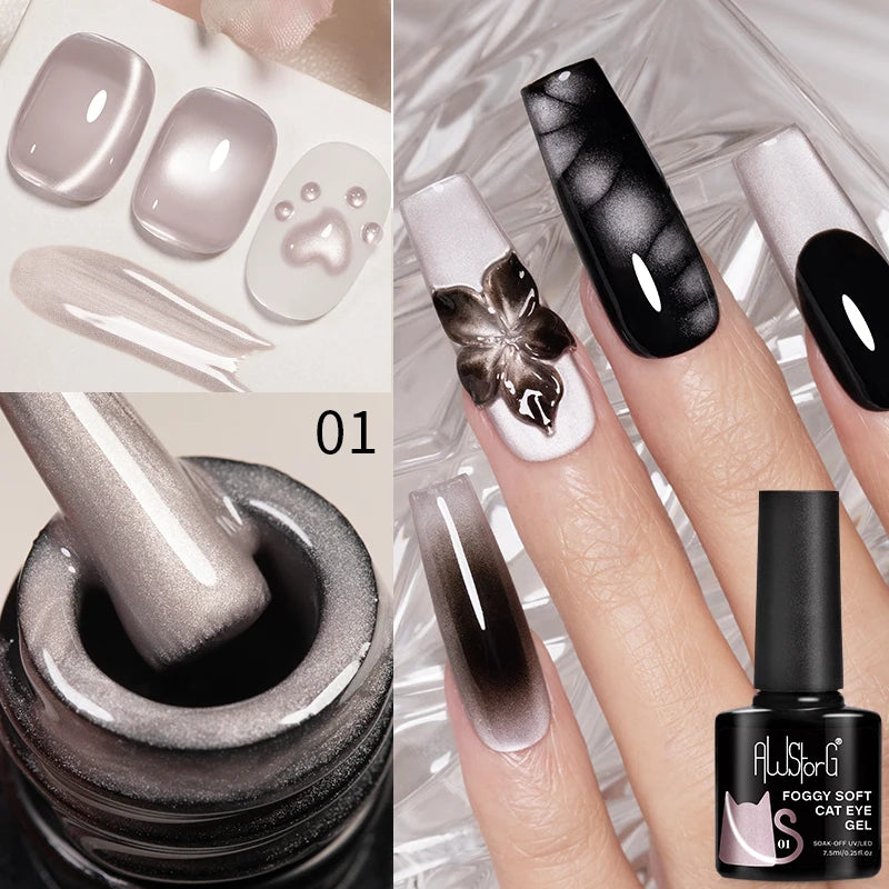 AWStorG Intense Rainbow Cat Eye Gel 5ml Holographic Laser Magnetic Nail Gel Soak Off UV LED Gel Polish Shiny Rainbow Manicur