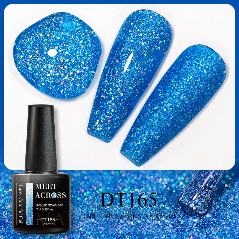MEET ACROSS 7ml 140 Colors Glitter Gel Nail Polish Fluorescent Laser Semi Permanent Soak Off Nail Art UV Gel Varnish Manicure