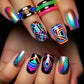 24pcs Short Square Press on Nails Jade Flower Sparkling Powder Designs Fake Nails with Glue Green Gradient Full Cover Nail Tips