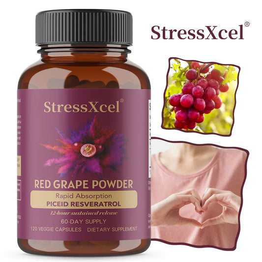 Red Grape Powder Capsules, 12-Hour Slow-Release Resveratrol for Fast Absorption, 120 Vegetarian Capsules
