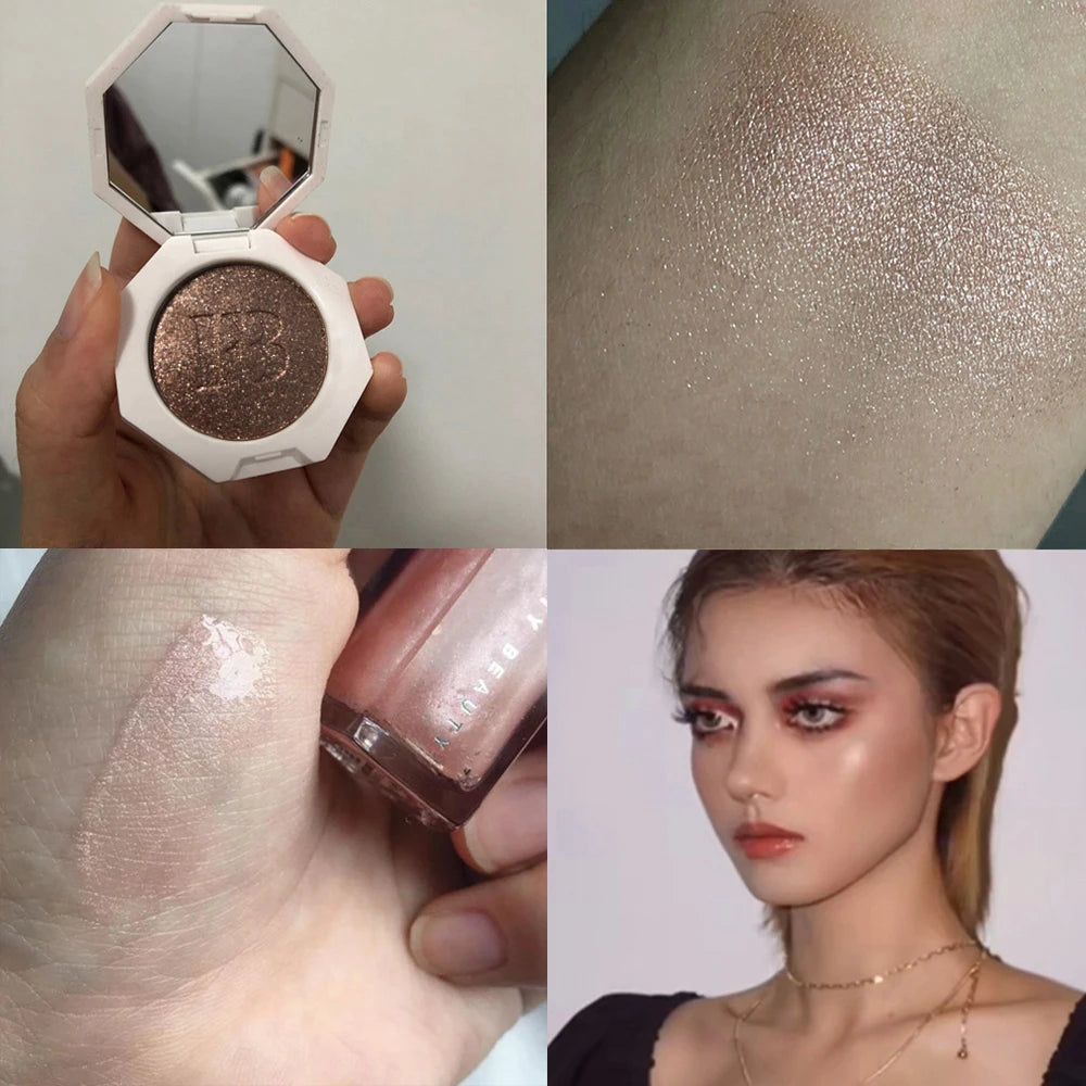 Fenty Diamond Bomb Baby 9ml Universal Lip Gloss and 2.5g Glitter Powder Highlighter Makeup Set for Lips and Face