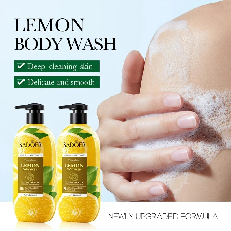 400ml Lemon Shower Gel, Hypoallergenic and Alcohol-Free, Moisturizing and Nourishing for Skin Care, Refreshing and Oil-Controlling, Suitable for All Year Round, Easily Controls Oil through Rubbing and Cleans Dirt, with a Long