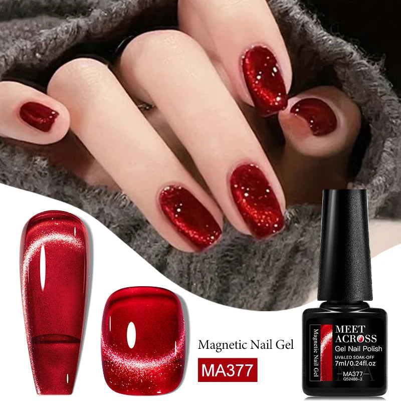 7ml Red Series Cat Magnetic Gel Nail Polish Sparkle Glitter Semi Permanent Nail Art UV Gel Varnish Manicure For Valentines Nails