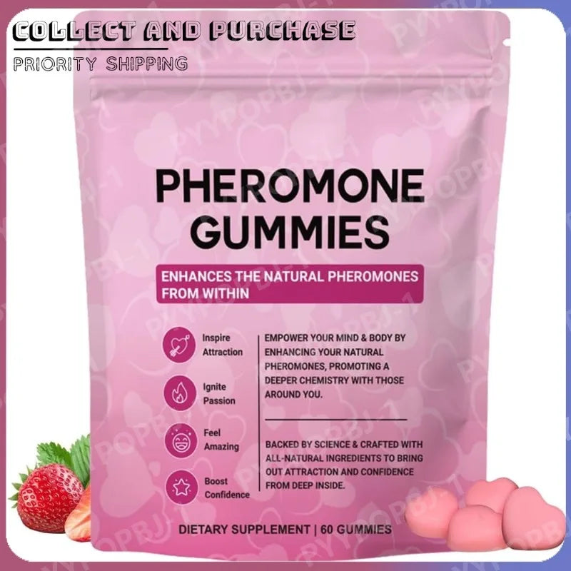 Strawberry Flavor Heart-shaped Pheromone Gummies for Women's Health Feminine Balance Gummies Daily Nutrient Support 60 Gummies
