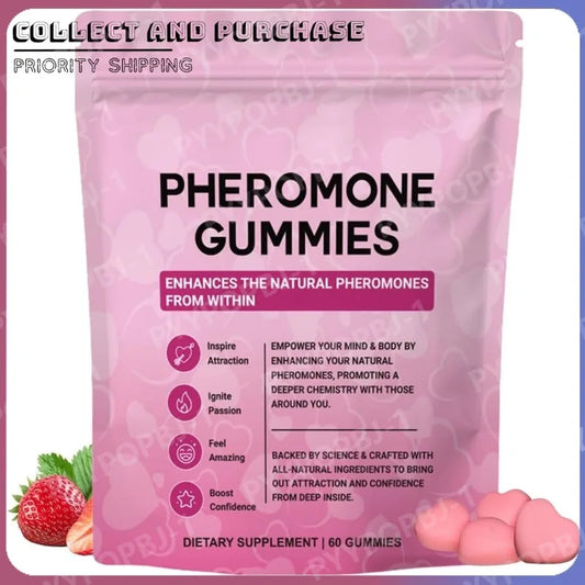 Strawberry Flavor Heart-shaped Pheromone Gummies for Women's Health Feminine Balance Gummies Daily Nutrient Support 60 Gummies