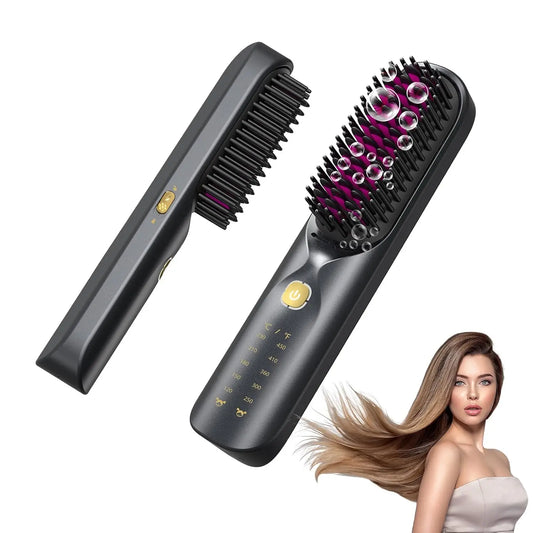 Cordless Hair Straightener Brush 10,000mAh Portable 300M Negative Ions for Frizz-Free Shine Fast Heating, Gift for Women