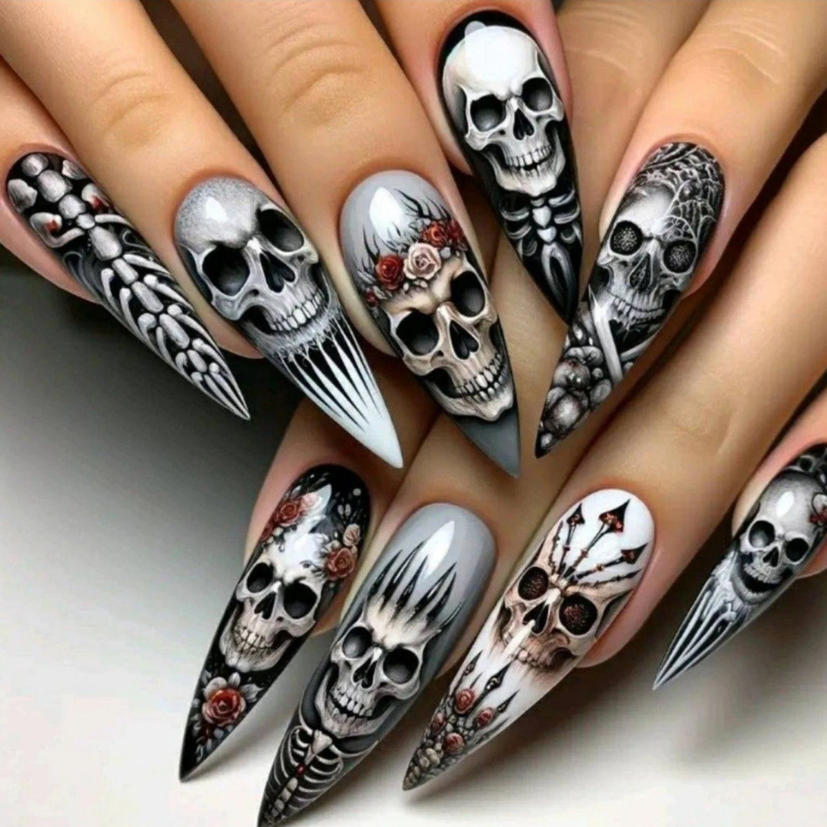 24pcs Halloween Press On Nails Ghost Pumpkin Spider-Web Bat Design Fake Nails For Women Girls Wearable False Nail Tips