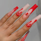 24pcs Glitter Pink Sequins Fake Nails 2025 Halloween Scary Skull Love Print False Nails Wearable European Ballet Press on Nails