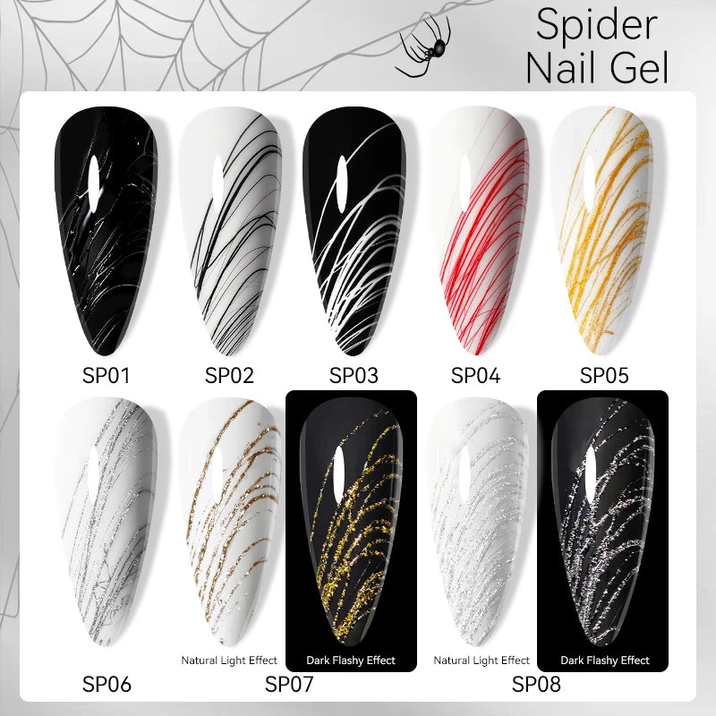 LILYCUTE Black White Spider Drawing Gel Nail Polish DIY Painting Outline Soak Off UV Gel Varnishes Wire Liner Nail Art Supplies