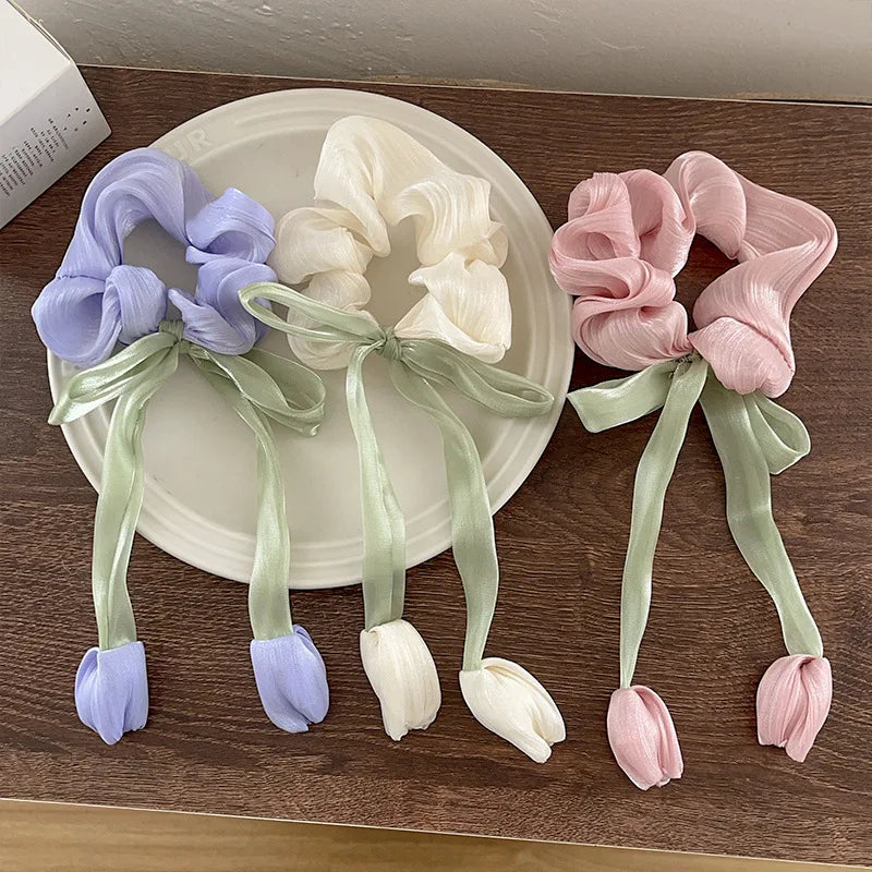 Women Girls Cute Hair Bands Korea Preppy Style Hair Ties Elegant Tulip  Scrunchie Ponytail Holder Bow Chouchou Hair Accessories
