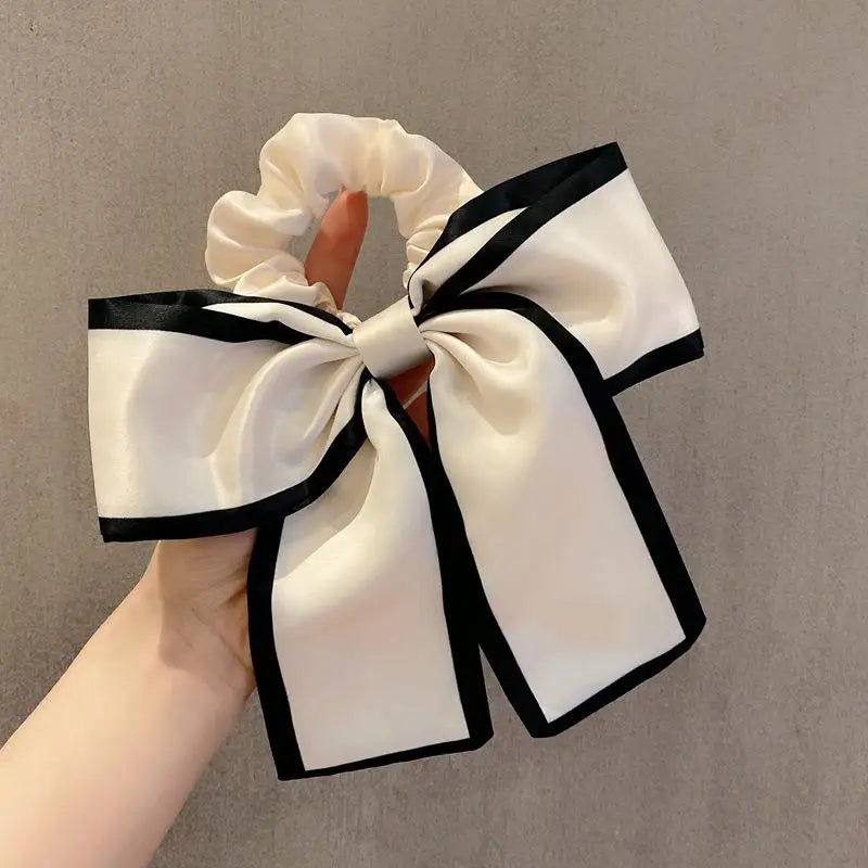 New Korean Black Bow Hair Tie Scrunchies Women Elegant Silk Elastics Hair Band Ponytail Hold Headdress Hair Accessories