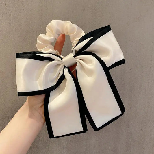 New Korean Black Bow Hair Tie Scrunchies Women Elegant Silk Elastics Hair Band Ponytail Hold Headdress Hair Accessories