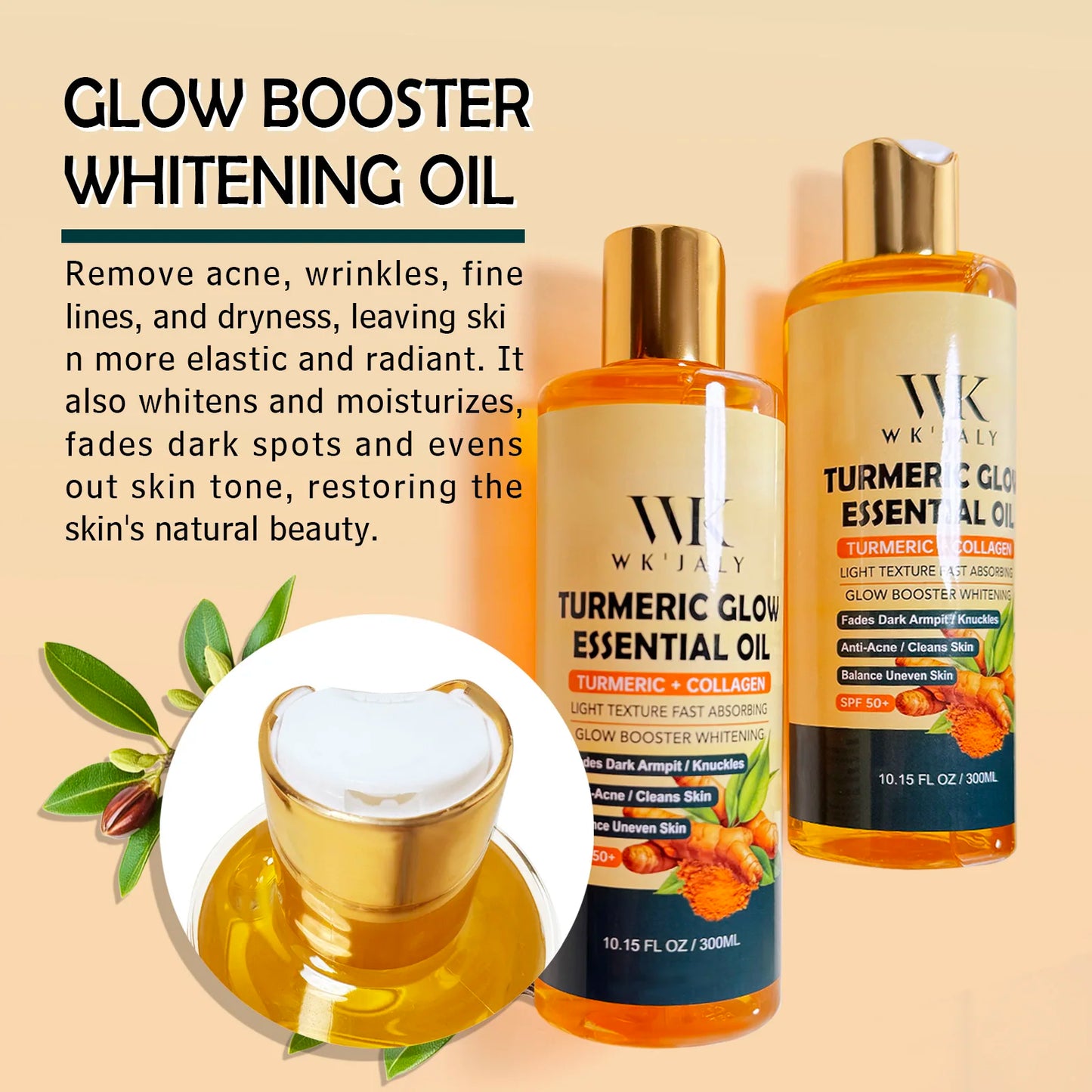 WK JALY Turmeric Glow Essential Body Oil, Moisturizing, Whitening, Fades Dark Armpit, Knuckles, Anti-Acne, Balance Uneven Skin