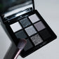 9-shade eyeshadow palette: Black Swan, Smoky, Dark Black, Grey Silver Glitter, Matte Finish, Long-lasting, and easy to color