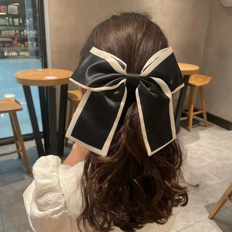 New Korean Black Bow Hair Tie Scrunchies Women Elegant Silk Elastics Hair Band Ponytail Hold Headdress Hair Accessories