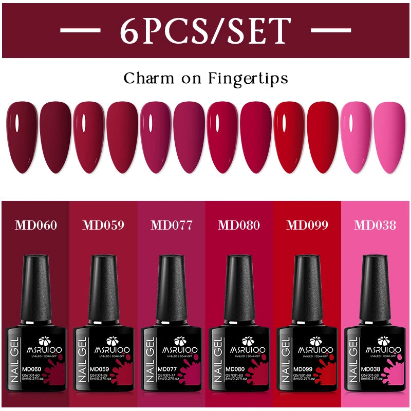 MSRUIOO 6Pcs/Set Colorful Gel Nail Polish Nail Supplies Semi Permanent Soak Off Nail Art Gel Varnish Manicure For Nails