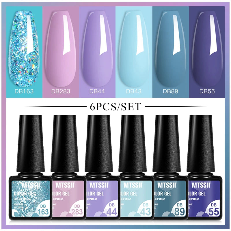 Mtssii 6PCS/Set Sparkly Nude Pink Gel Nail Polish Glitter Semi Permanent Nail Art LED UV Soak Off Gel Varnish Nail Supplies