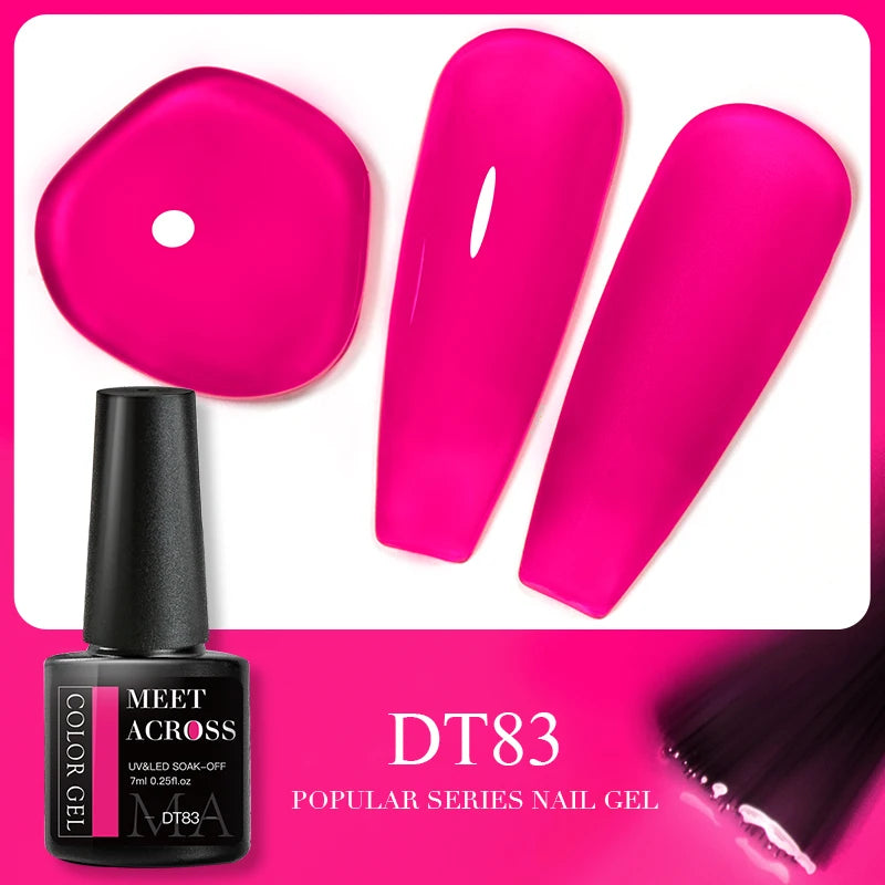MEET ACROSS 7ml 140 Colors Glitter Gel Nail Polish Fluorescent Laser Semi Permanent Soak Off Nail Art UV Gel Varnish Manicure