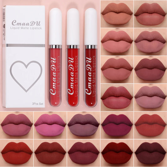 3-PCS Matte Lipstick Set – Long-Lasting, Non-Fading, Waterproof, Exquisite Gift for Daily & Holiday Use, Universal Shades
