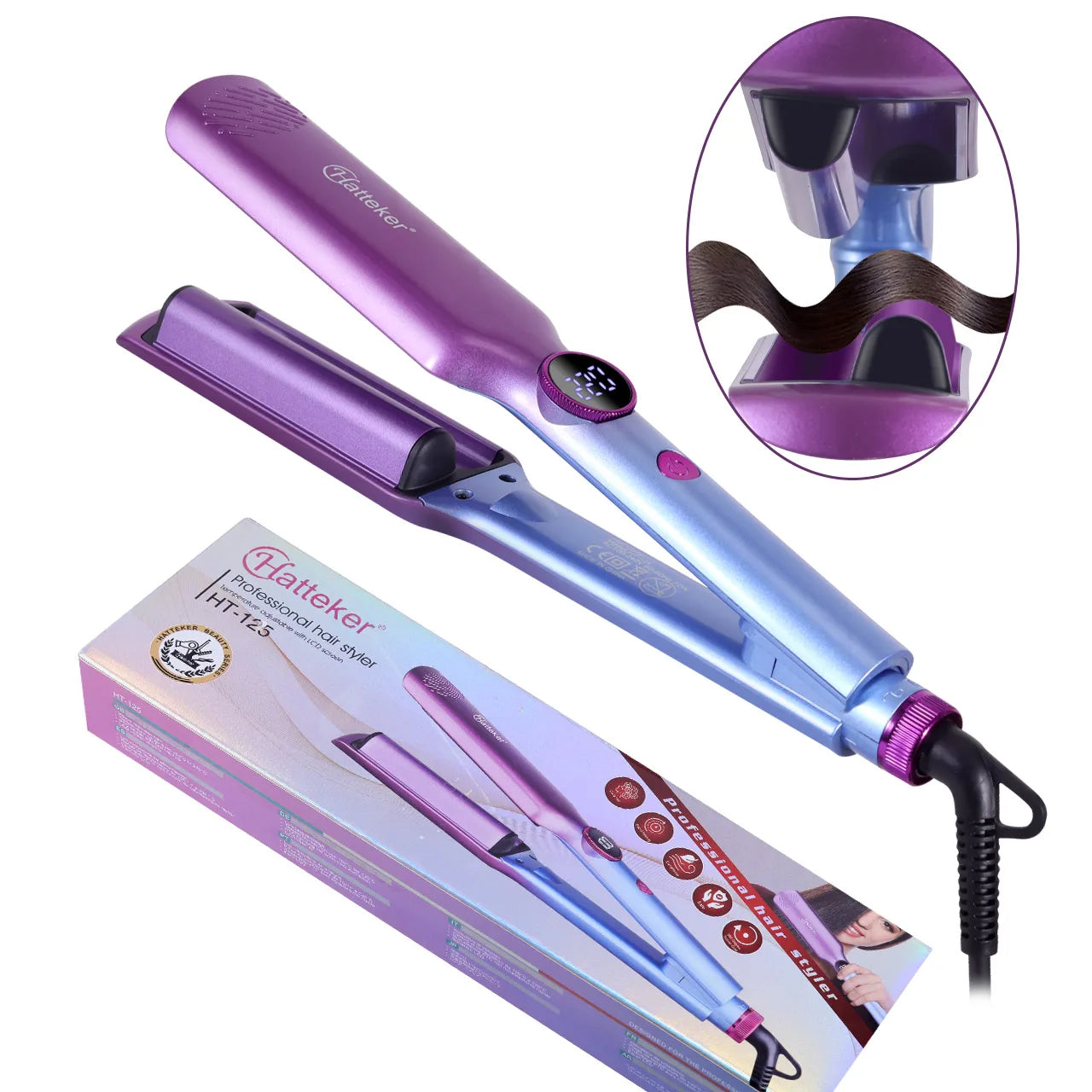 Hatteker 9mm Curling Wand Ceramic Barrel Pro Hair Curler with Constant Temperature Tourmaline Ceramic Iron Beauty Salon