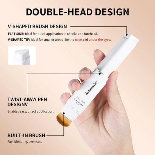 Lakerain Color Changing Foundation Stick Full Coverage Matte Finish Dual-Ended Brush & Stick Waterproof Smooth Foundation Makeup