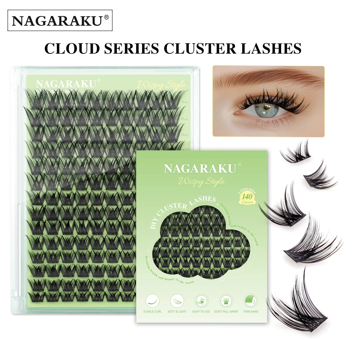 NAGARAKU DIY Cluster Lashes 'Cloud Series' New Trend Shape At-Home Full Volume Easy to Apply Cosplay