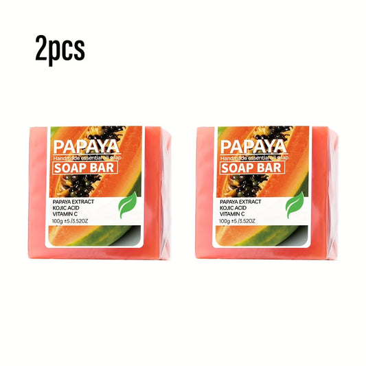 2PCS/Papaya Kojic Acid Essential Oil Soap, Vitamin C Cleansing Bath Moisturizing Skin Handmade Soap