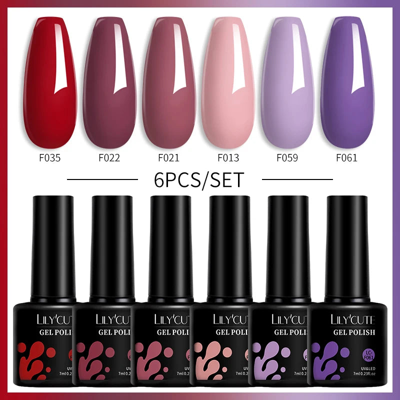 LILYCUTE 6PCs/Set Gel Nail Polish Set Kit Glitter Nail Gel Sequin Vernis Semi Permanent For Manicure Varnish UV LED Nail Art Gel